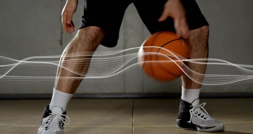 Basketball Player Dribbling Dynamically in Gym