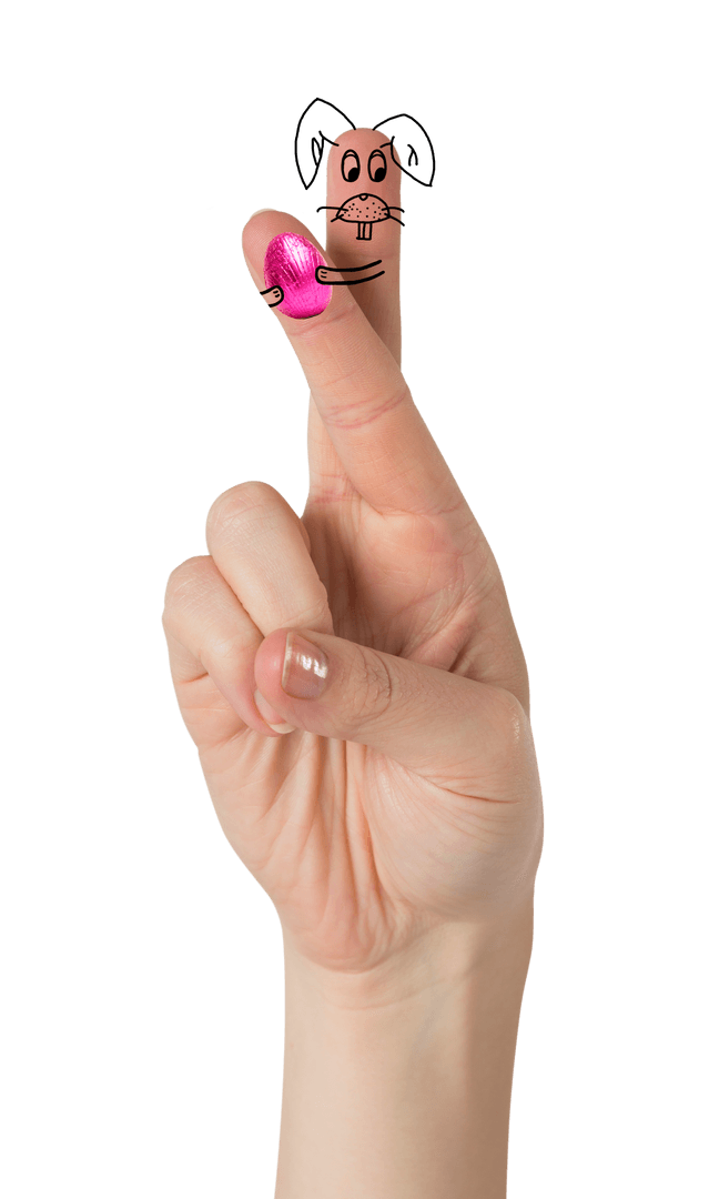 Transparent Hand with Rabbit Decor Holding Easter Egg