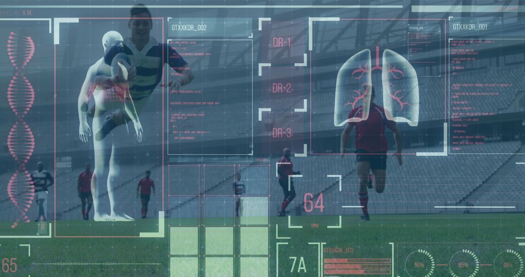 Digital Interface Overlay with Football Players and Data Visualization