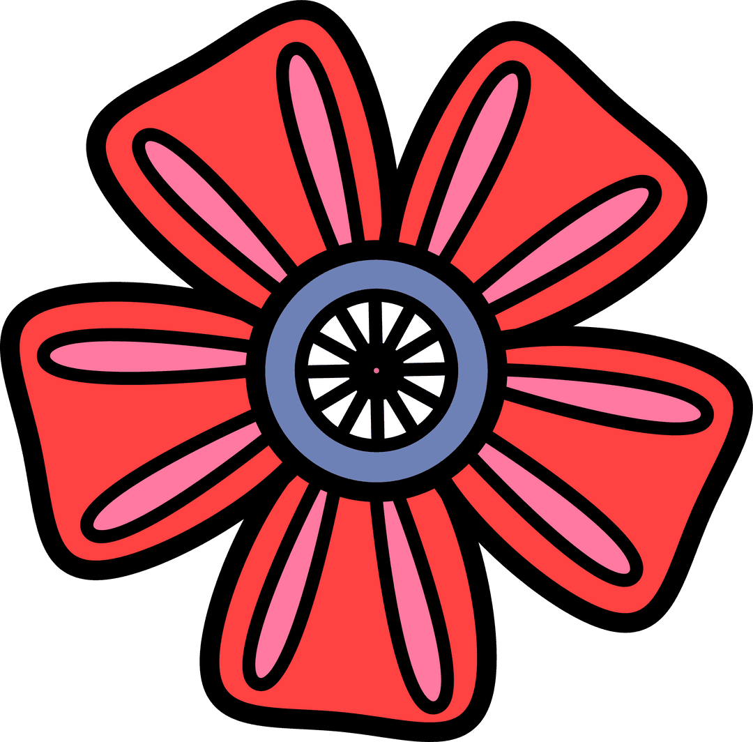 Vector Red Flower with Blue Center on Transparent Background