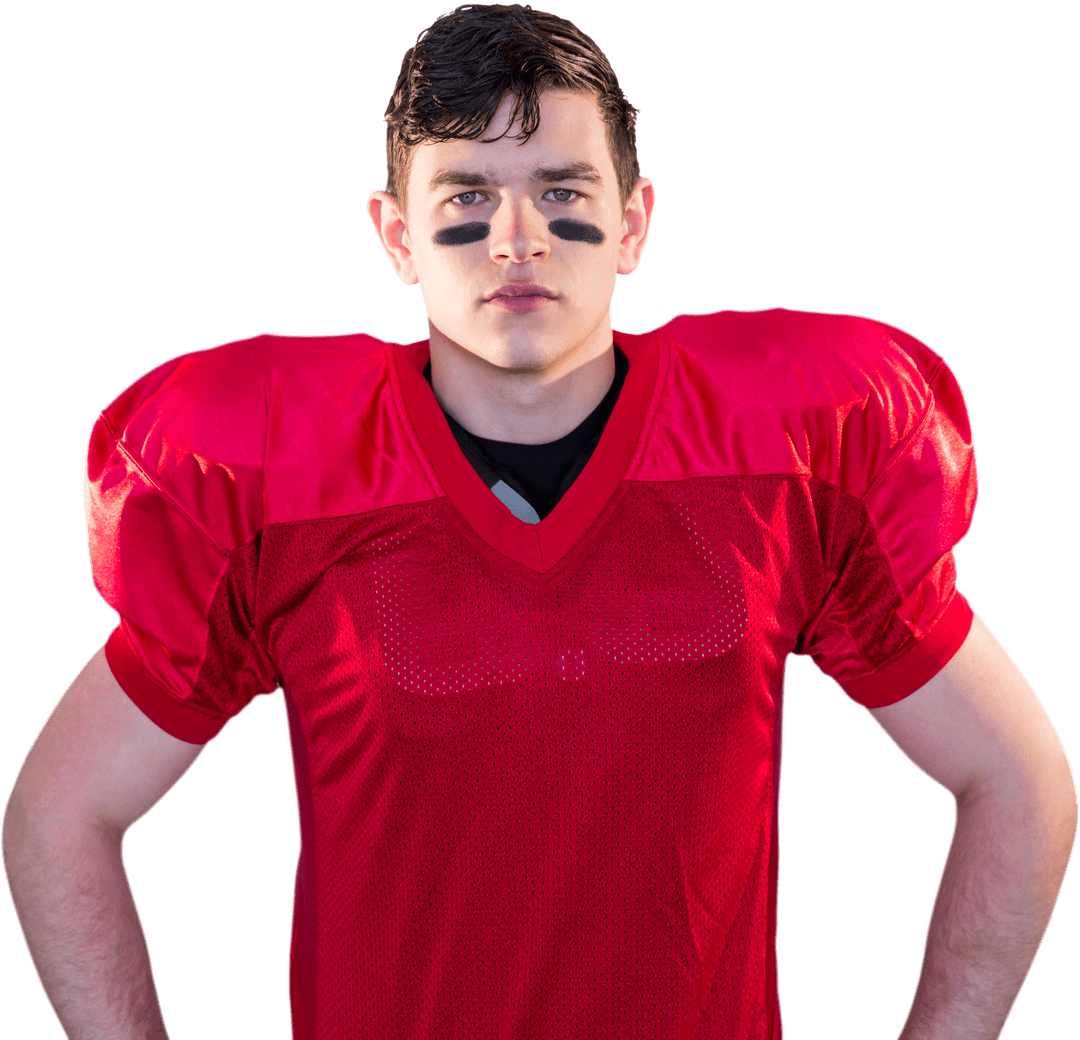 Transparent Background of Determined American Football Player in Red Jersey