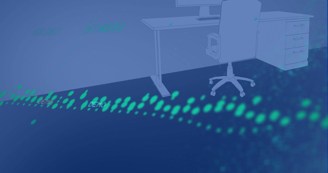 Modern Technology Workspace with Digital Green Waves