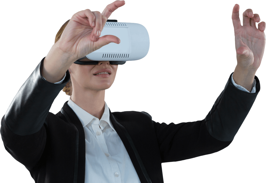 Businesswoman Engaged with Virtual Reality on Transparent Background