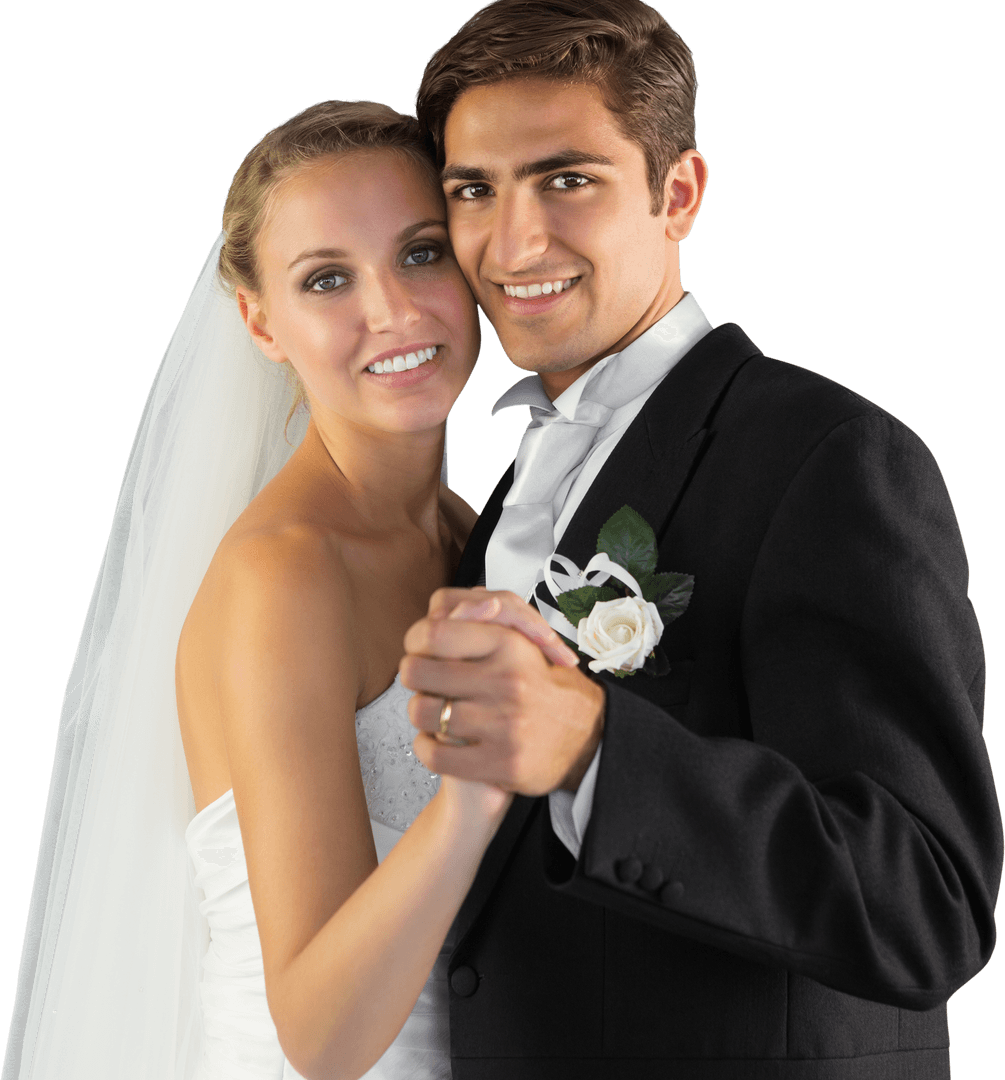 Happy Newlywed Couple Dancing with Love in Transparent Silhouette