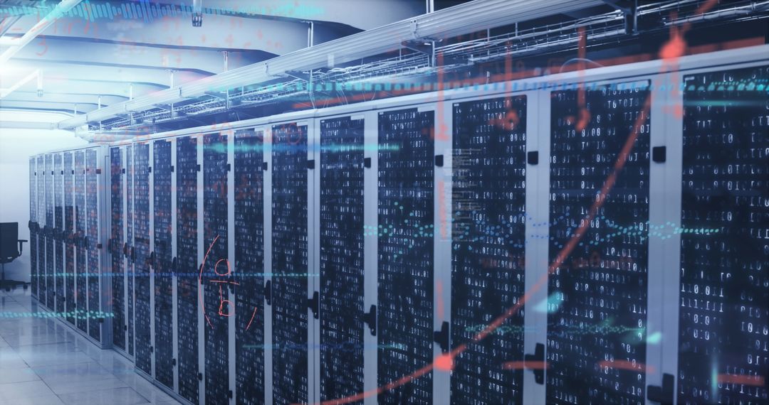 Advanced Server Room with Digital Data Overlay
