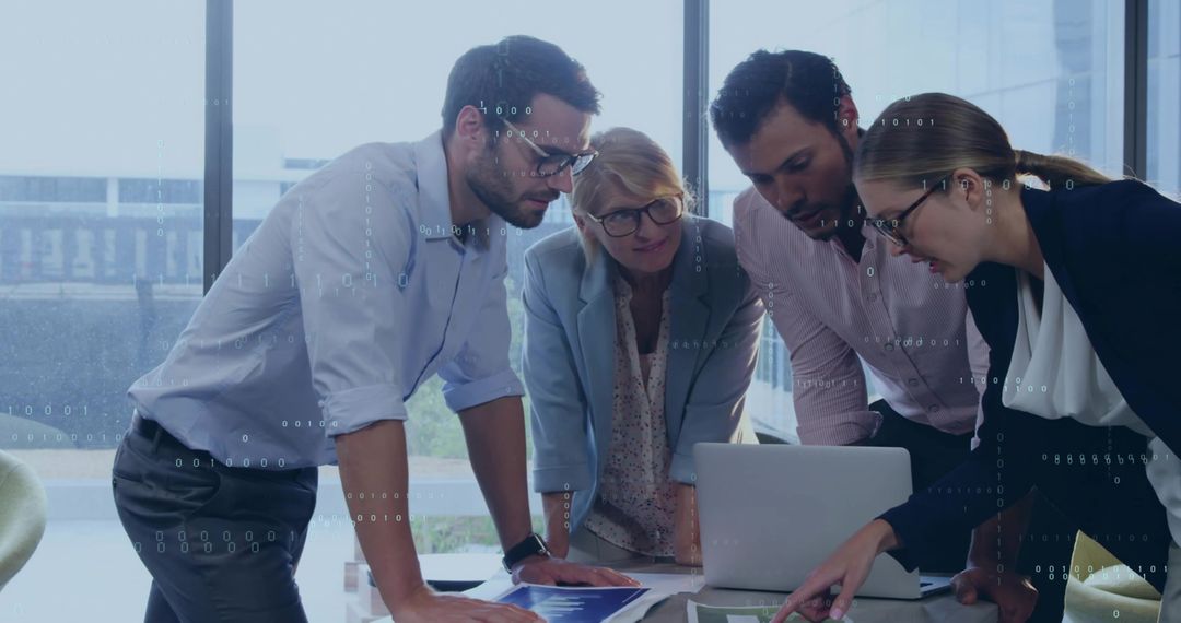 Corporate Team Collaborating in High-Tech Office Environment