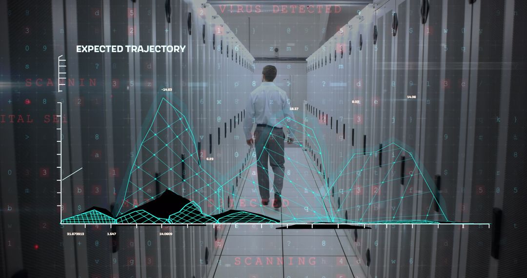 Rear View of Man Analyzing Technical Data in Server Room