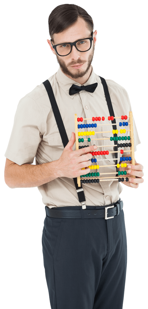 Nerdy Hipster with Transparent Abacus Display