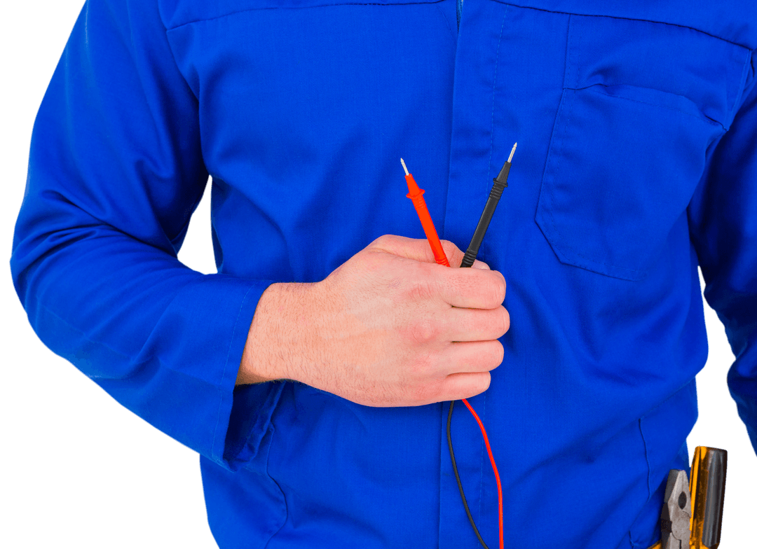 Electrician Holding Electrical Cables on Transparent Background