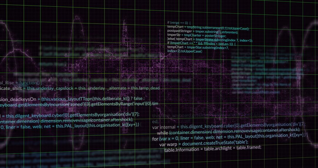 Digital Code Visualization on Grid Background Representing Data Processing