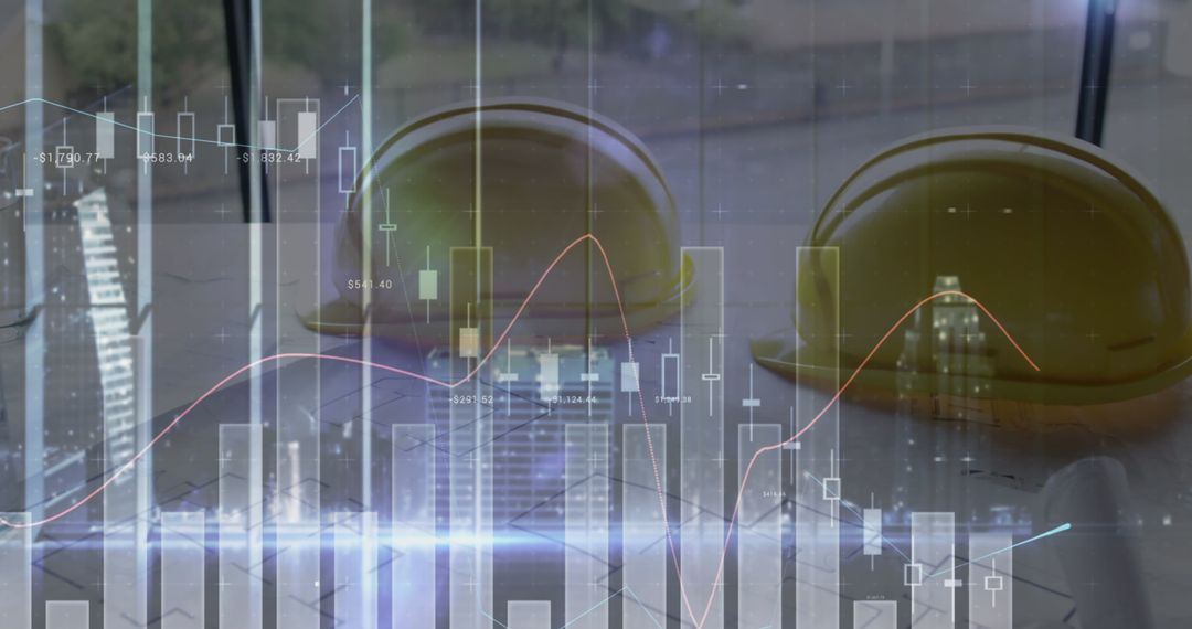 Digital Overlay of Construction Helmet with Financial Graphs