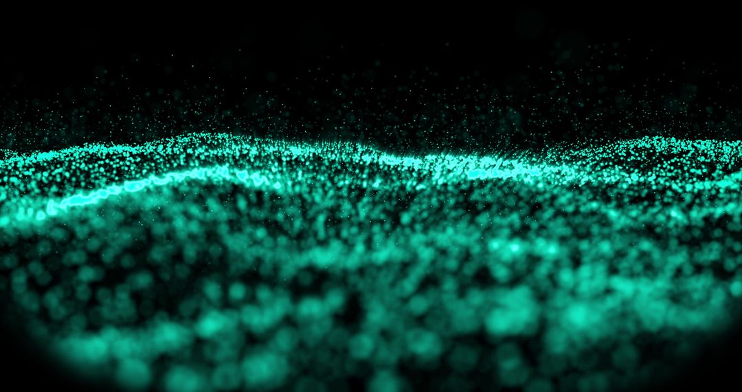 Hypnotic Movement of Shimmering Green Particles on Black Background