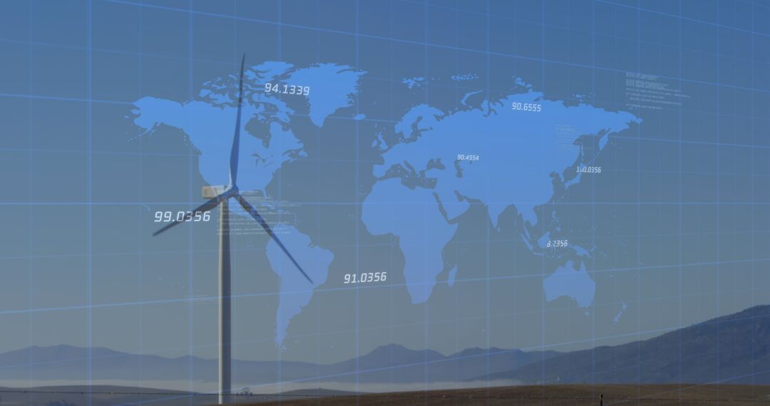 Global Data Interface Over Windmill Background