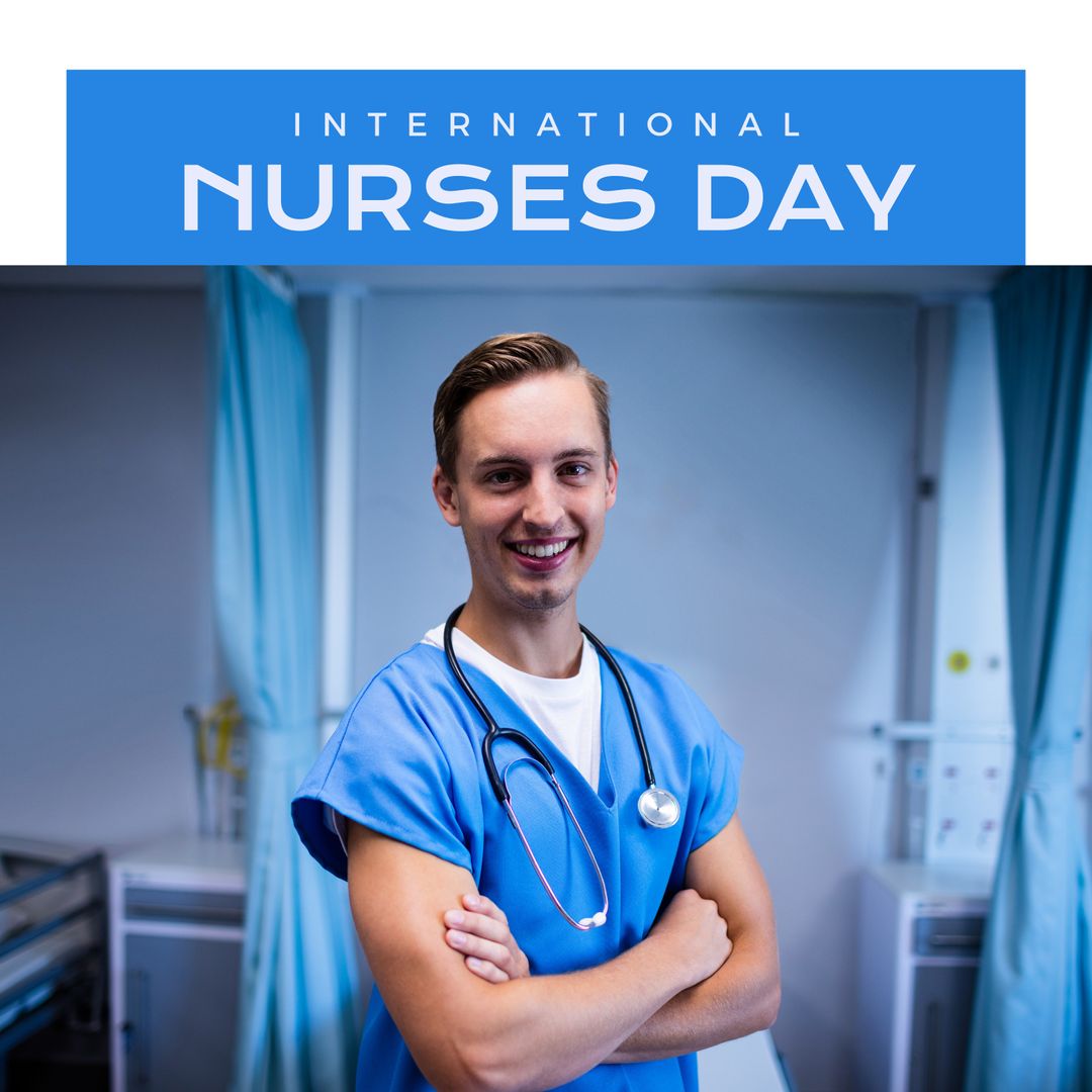International Nurses Day Celebration with Caucasian Male Nurse Smiling in Hospital - Download Free Stock Templates Pikwizard.com