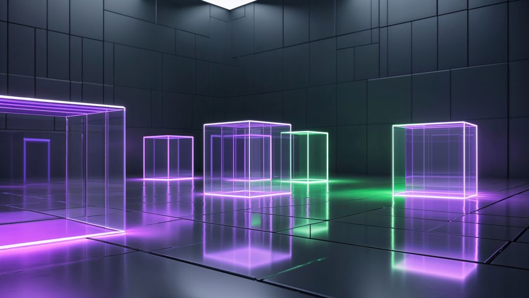 Futuristic Neon Cube Installations in Minimalist Space