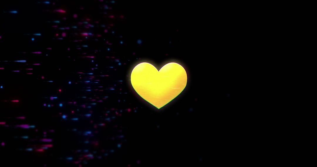 Glowing Yellow Heart with Colorful Sparkles on Dark Background