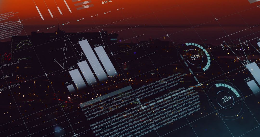Night Cityscape with Animated Business Data Overlay