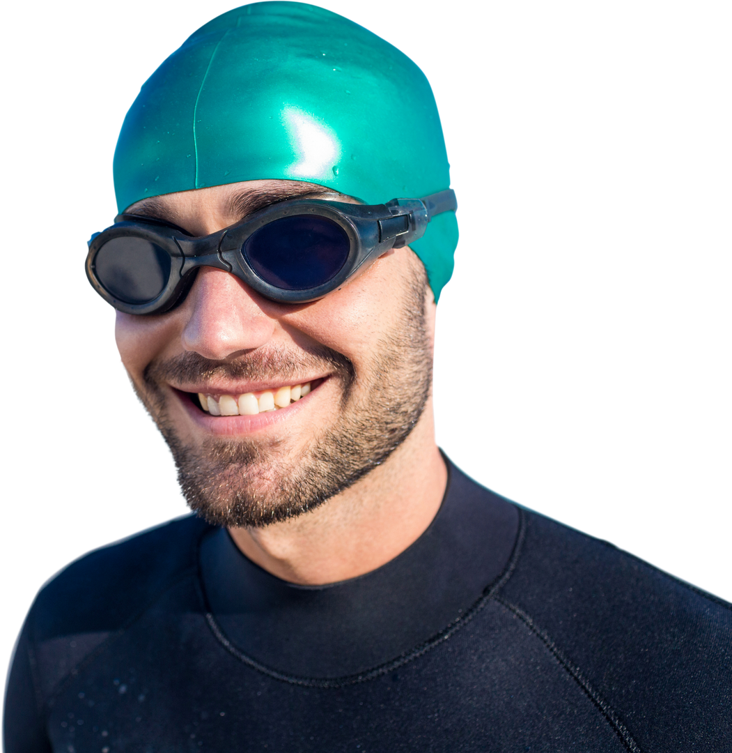 Happy Male Swimmer with Goggles on Transparent Background - Download Free Stock Images Pikwizard.com