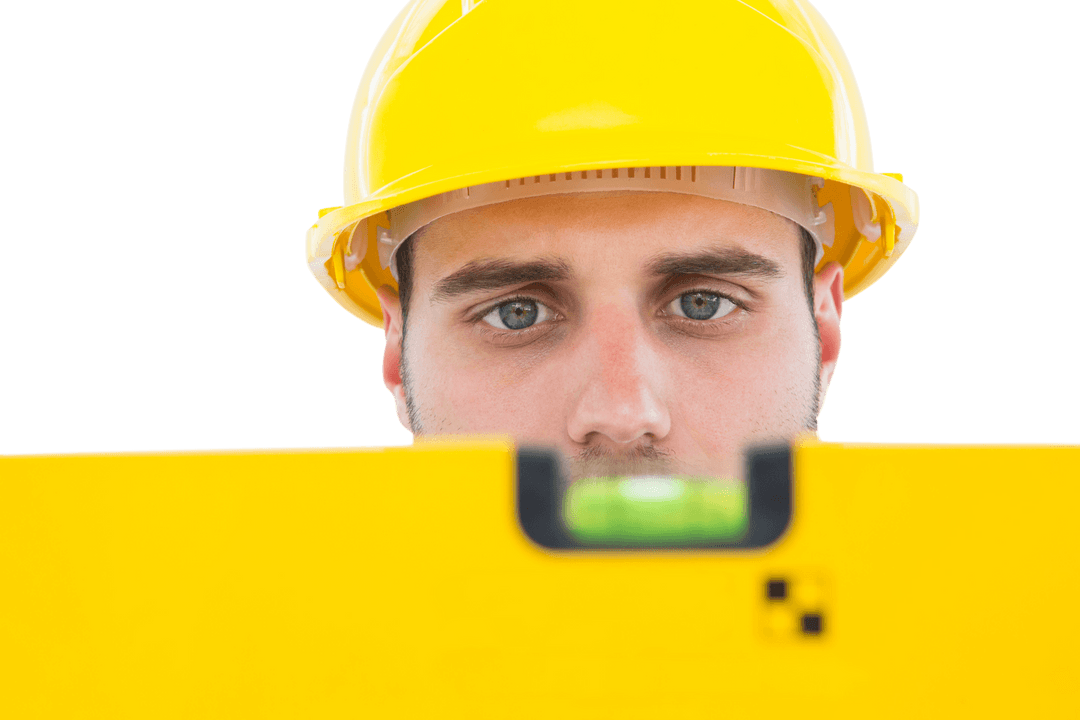 Male Technician Using Spirit Level on Transparent Background