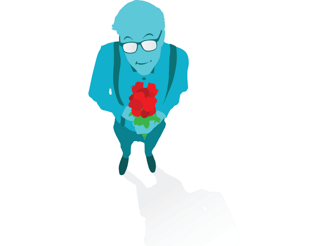High Angle of Man with Red Flowers Vector on Transparent Background
