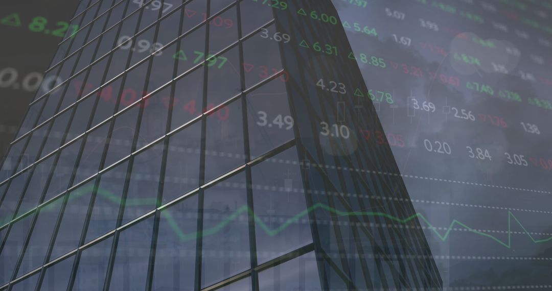 Reflections of Stock Market Charts on Office Building