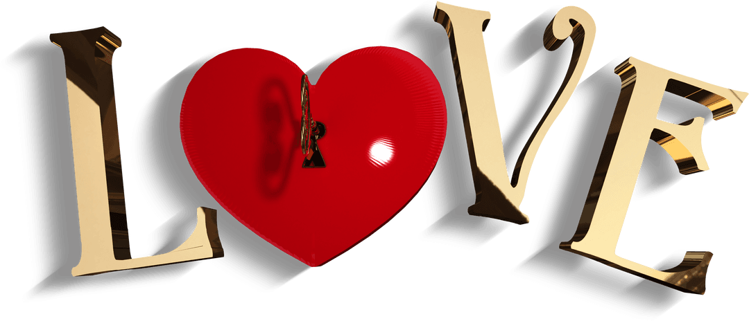 Transparent Love Text with Gold and Red Heart Design