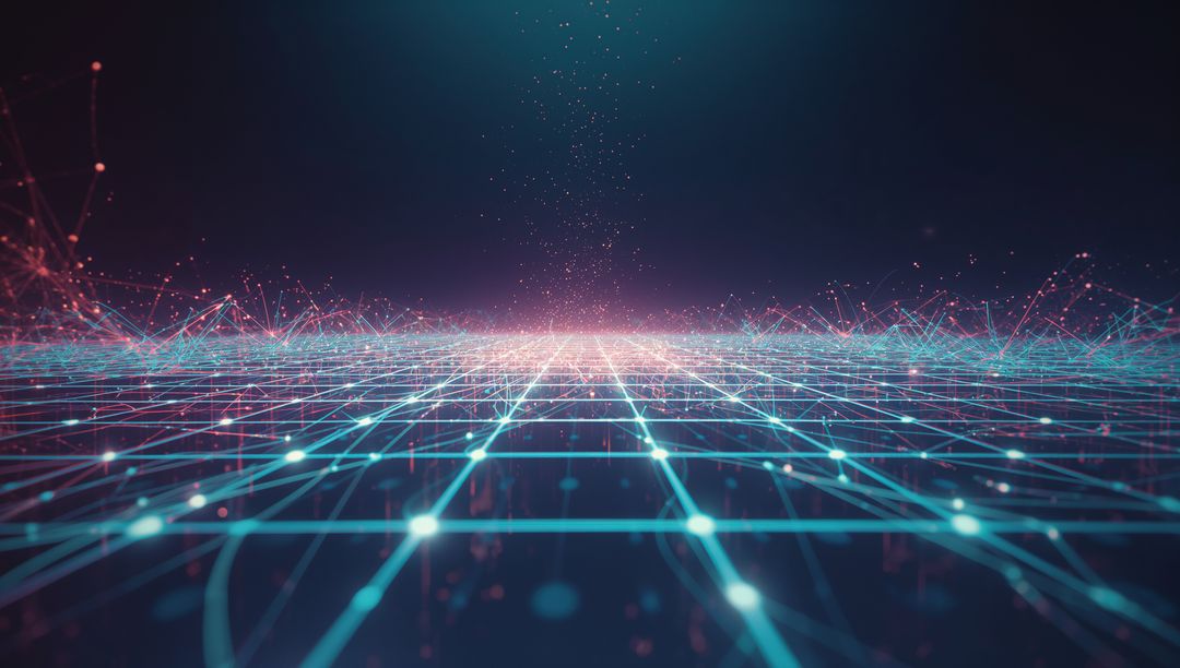 Neon Grid Glowing Across Futuristic Virtual Data Space