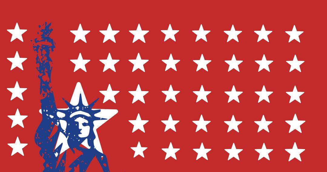 Illustrative image of blue statue of liberty with red star shapes against red background, copy space - Free Images, Stock Photos and Pictures on Pikwizard.com