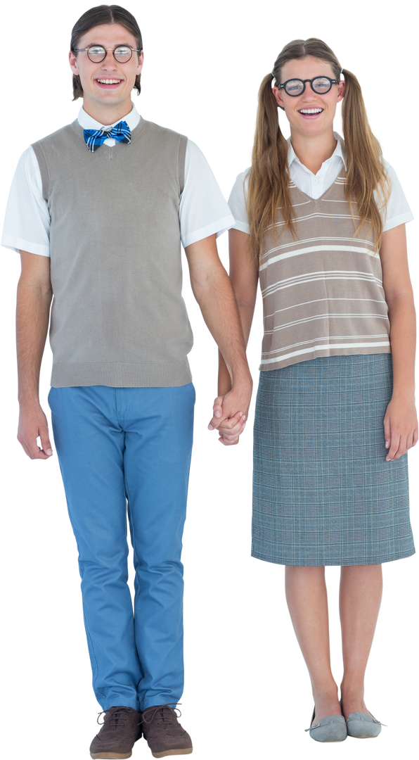 Transparent Geeky Hipster Couple Holding Hands Smiling - Download Free Stock Images Pikwizard.com