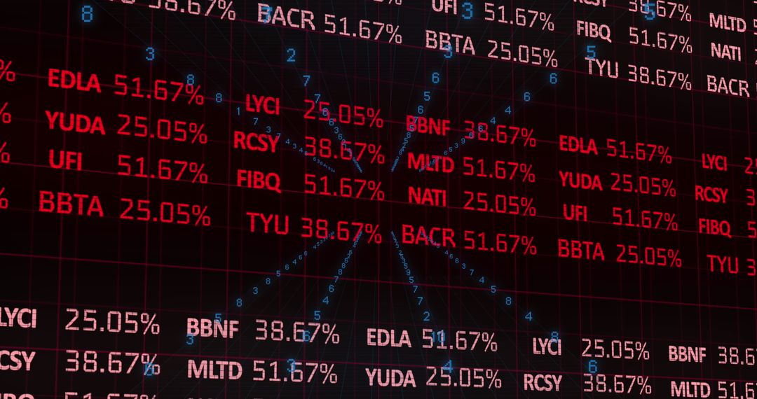 Dynamic Financial Data Display with Red Statistics on Black Background