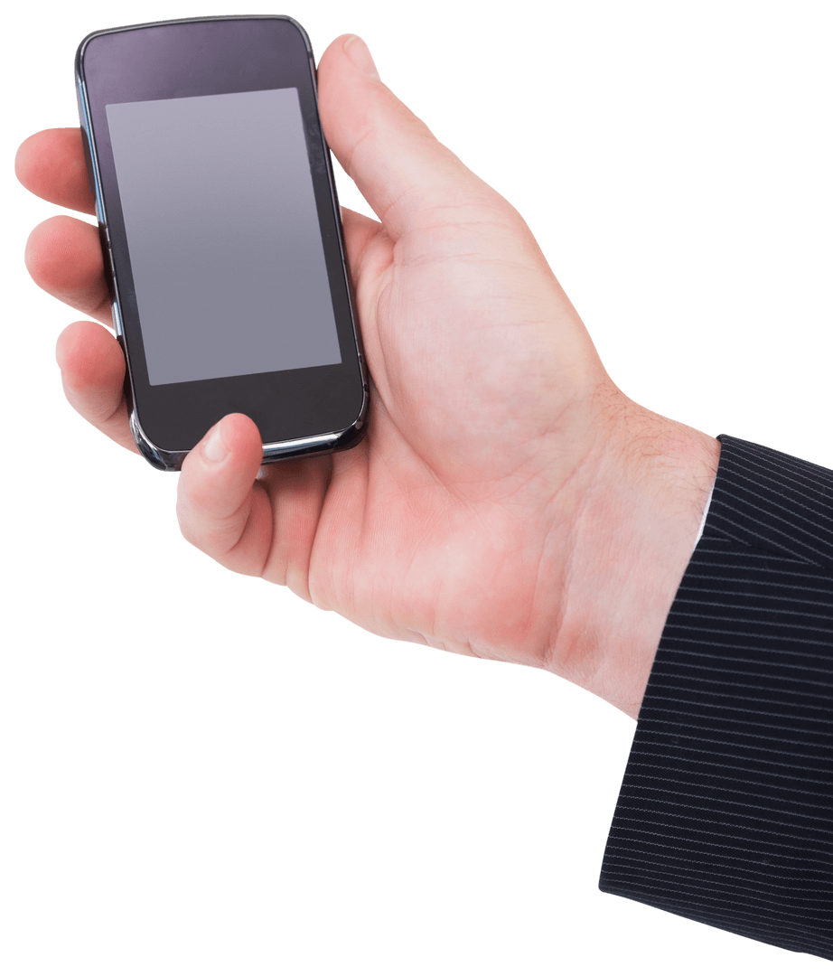Transparent View Businessman Hand Holding Smartphone