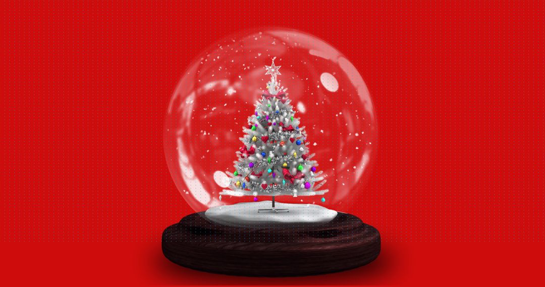 Festive Ornamented Christmas Tree Inside Snow Globe - Free Images, Stock Photos and Pictures on Pikwizard.com