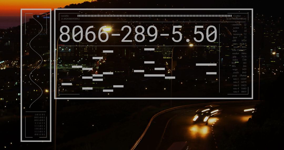 Digital Data Overlay in Urban Nightscape Tech Background
