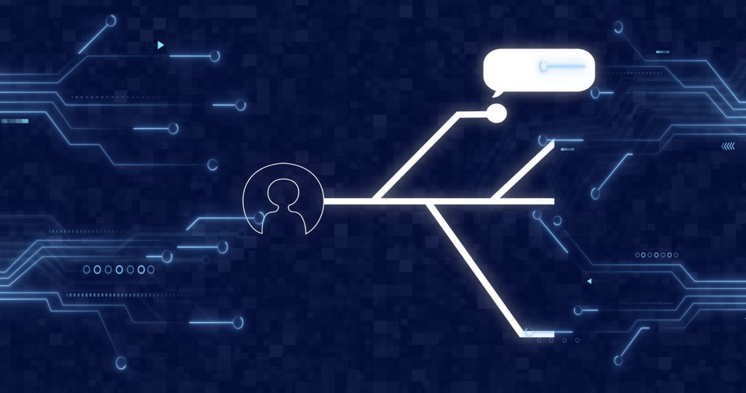 Futuristic Circuit Board with Digital Interface Icons on Blue Background