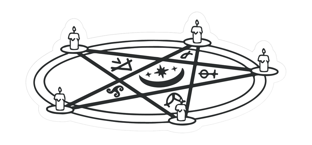 Transparent Pentagram with Candles and Occult Glyphs Illustration