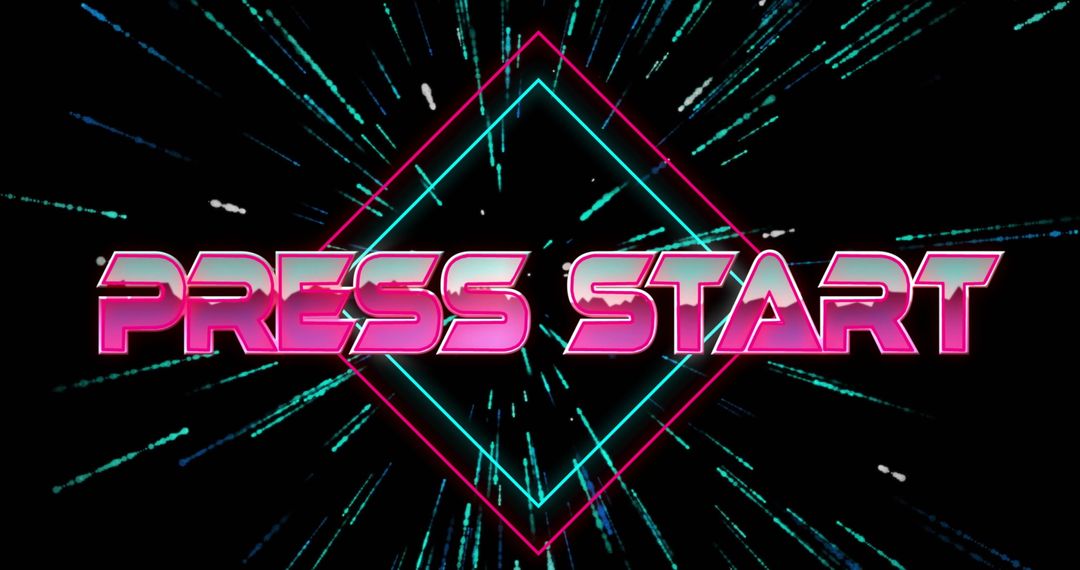 Retro Neon Press Start Graphic in Futuristic Style