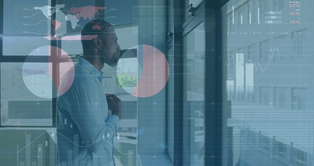 Businessman Contemplating with Digital Analytics Interface