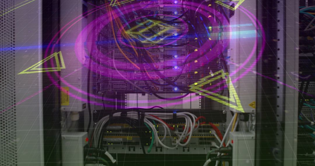 Digital Overlay of Geometric Patterns on Server Rack