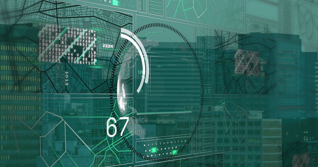 Digital Interface with Data Streams Over Urban Cityscape