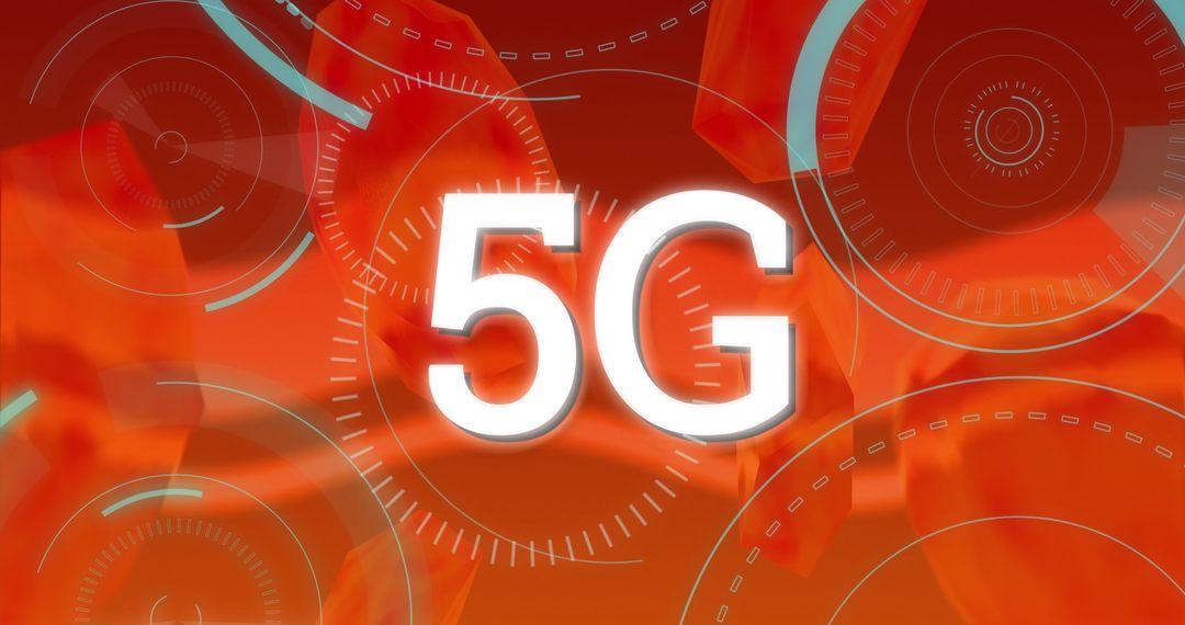 5G Technology with Abstract Red Circular Motion Background