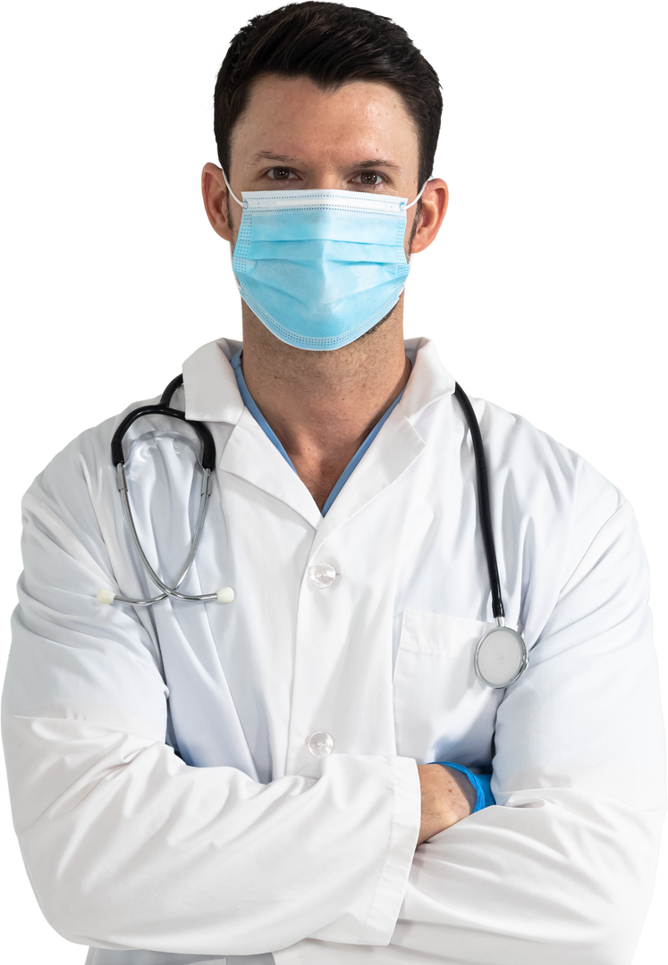 Transparent Health Worker with Mask and Stethoscope Facing Camera - Download Free Stock Images Pikwizard.com