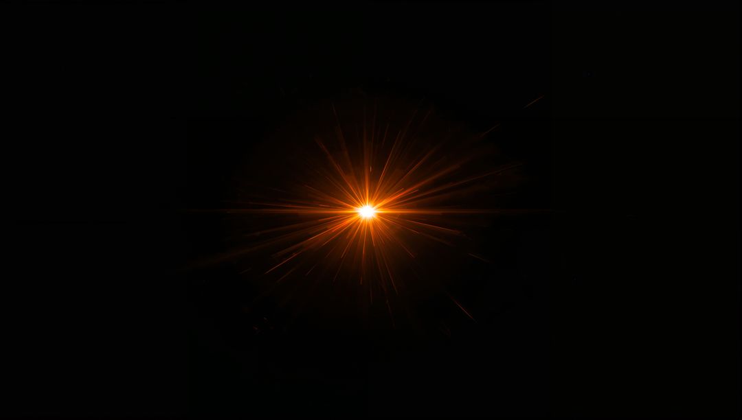 Radiating Orange Starburst Flare with Halo and Diffraction Rays on Black Void