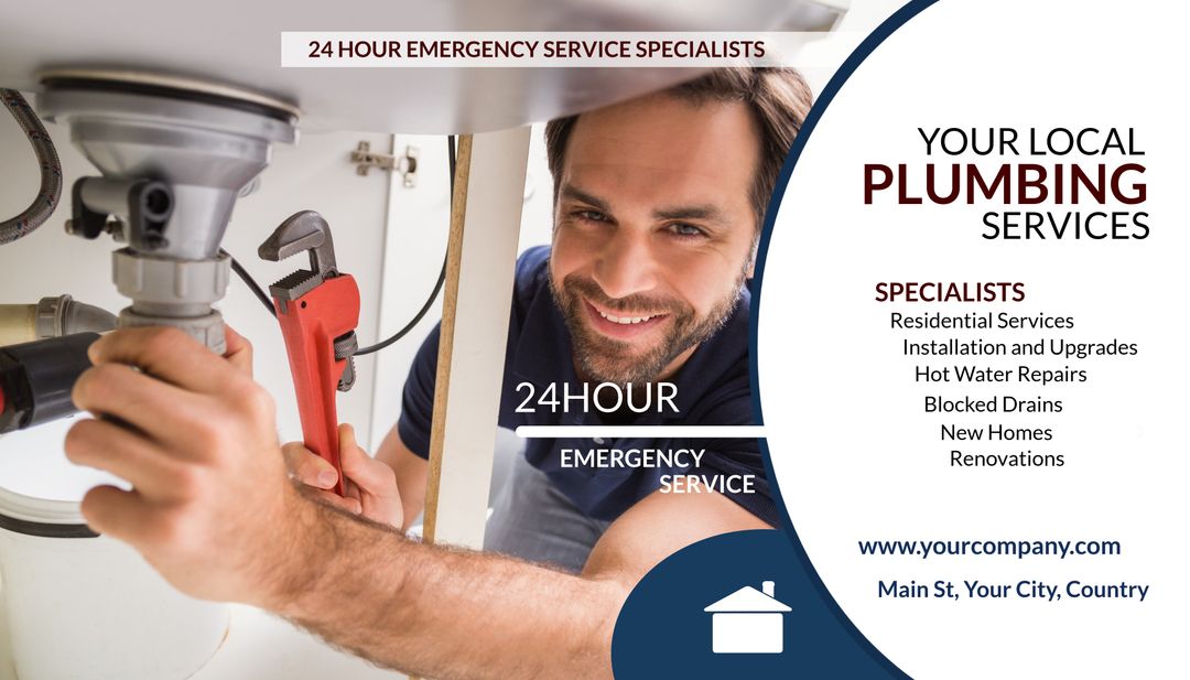 Trustworthy Plumber Fixing Sink for Expert Home Services Promotion - Download Free Stock Templates Pikwizard.com