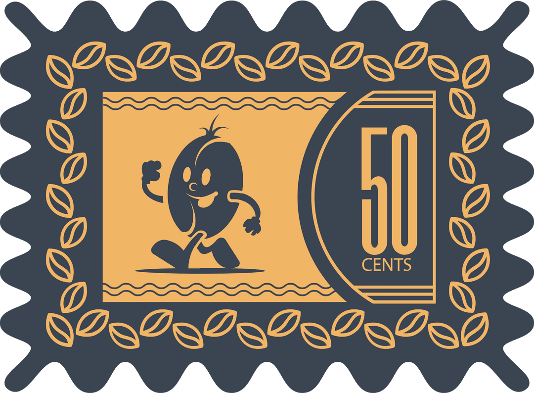 Playful Cartoon Bean in Transparent Leaf Frame with 50 Cents Value