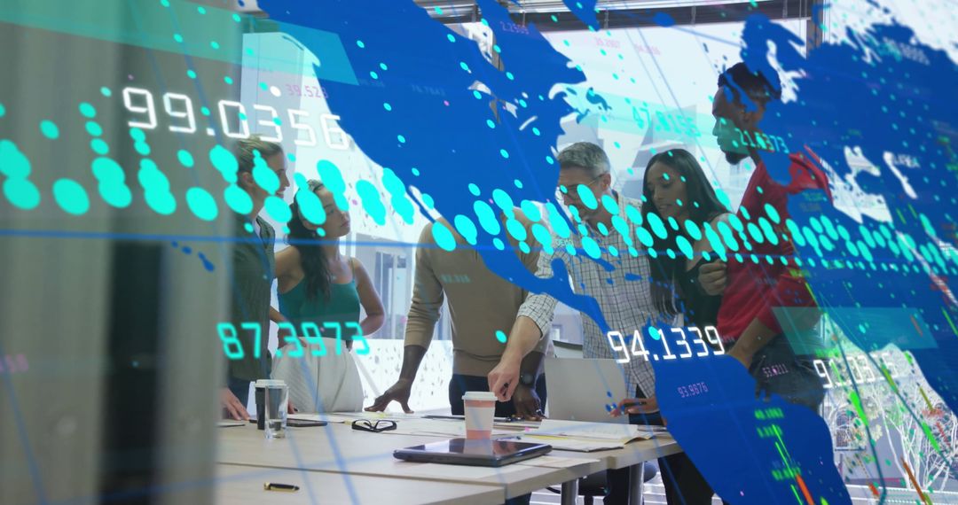 Diverse Team Analyzing Global Business Data and Trends