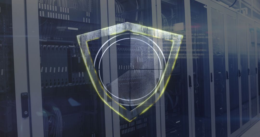 Digital Security Shield Over Server Room Symbolizing Cyber Protection