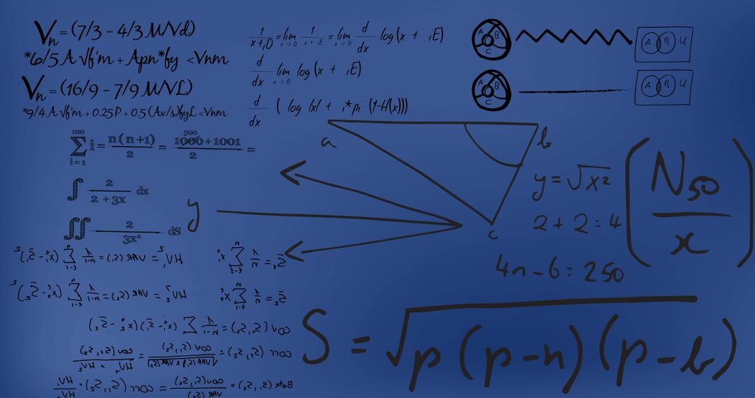 Mathematical Data Processing on Blue Background Abstract Art