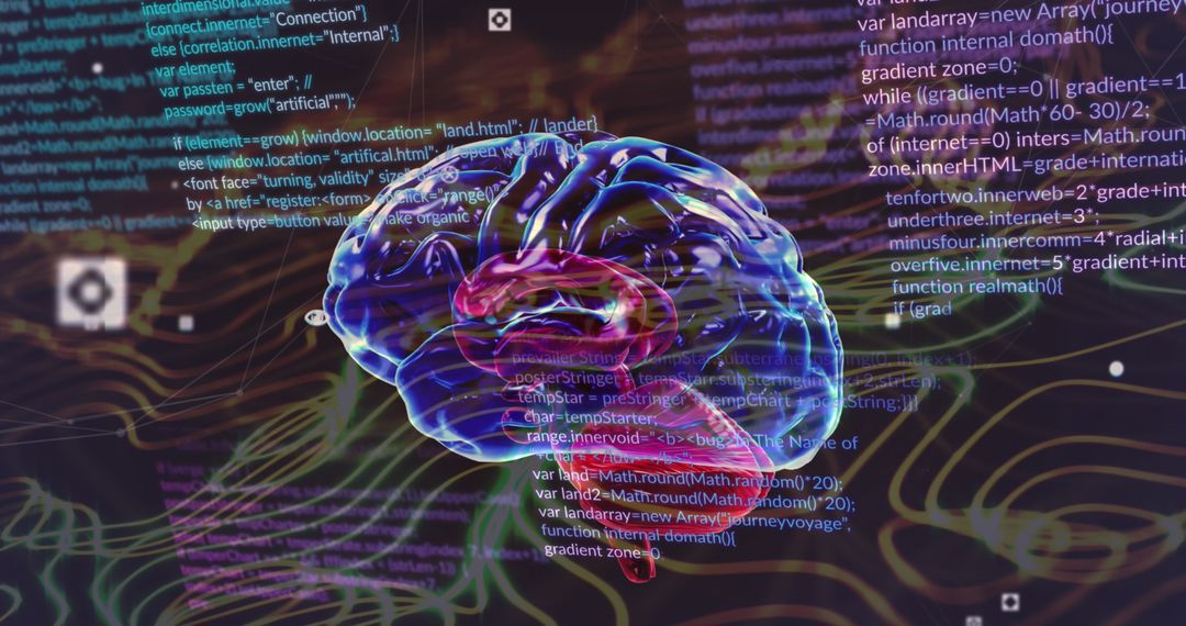 Digital Brain with Data Code Highlighting AI Networking Concepts - Free Images, Stock Photos and Pictures on Pikwizard.com
