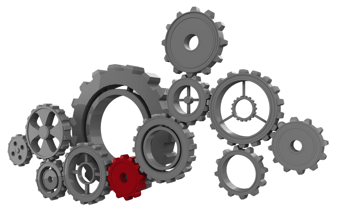 Industrial Cogwheels Illustration on Transparent Background
