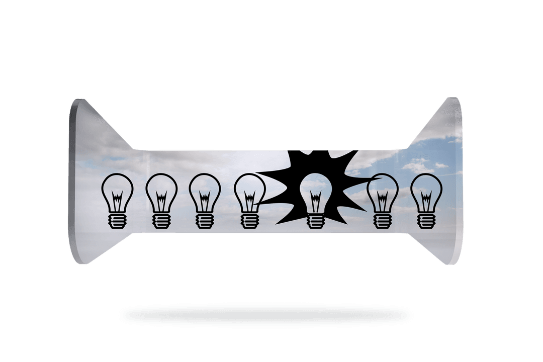 Innovative Abstract Screen with Transparent Light Bulbs against Clouds